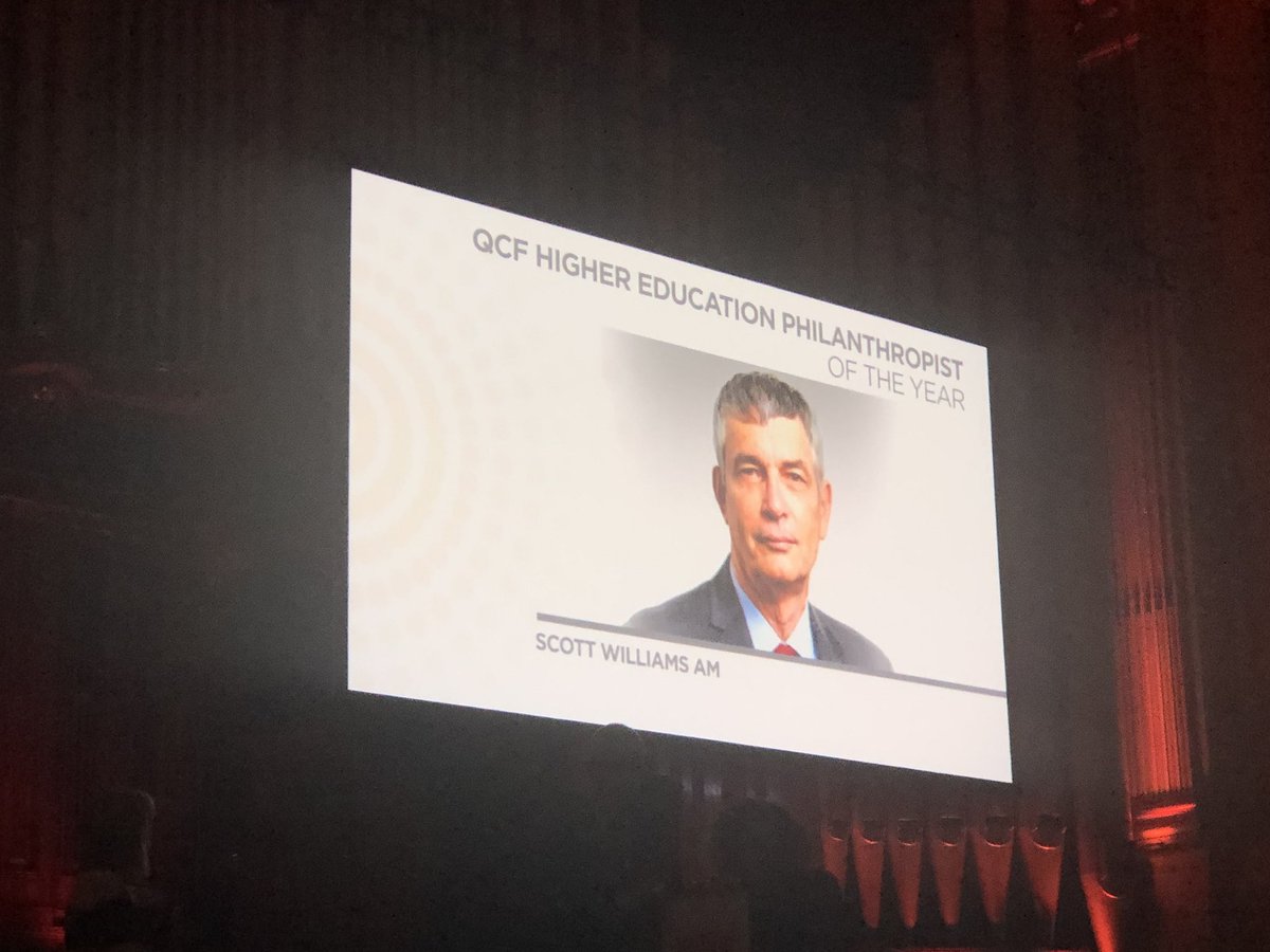 CQUniversityVC's tweet photo. Just delighted to see the generosity and vision of Scott Williams AM recognised today at the QCF #Philanthropy Awards. Scott was named the #QCF19 Higher Education Philanthropist of the Year. Thank you Scott on behalf of @CQUni and our students, for your support. #cqunicares https://t.co/Zn54VI4dsN