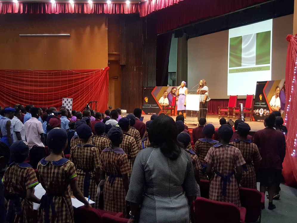 iamsaharafdn's tweet image. Young leaders from different @followlasg Secondary Schools reciting the Nigerian National Anthem.

#Youth2030 
#Inventproject