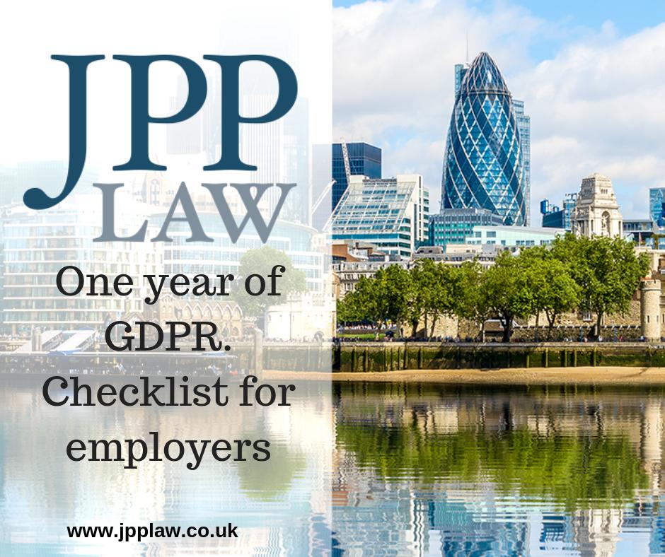 JPPLawLLP's tweet image. One year of GDPR: What has the first year taught us? Read our checklist which will help employers continue to comply #employeedata #GDPR ow.ly/gUde50uDTxC