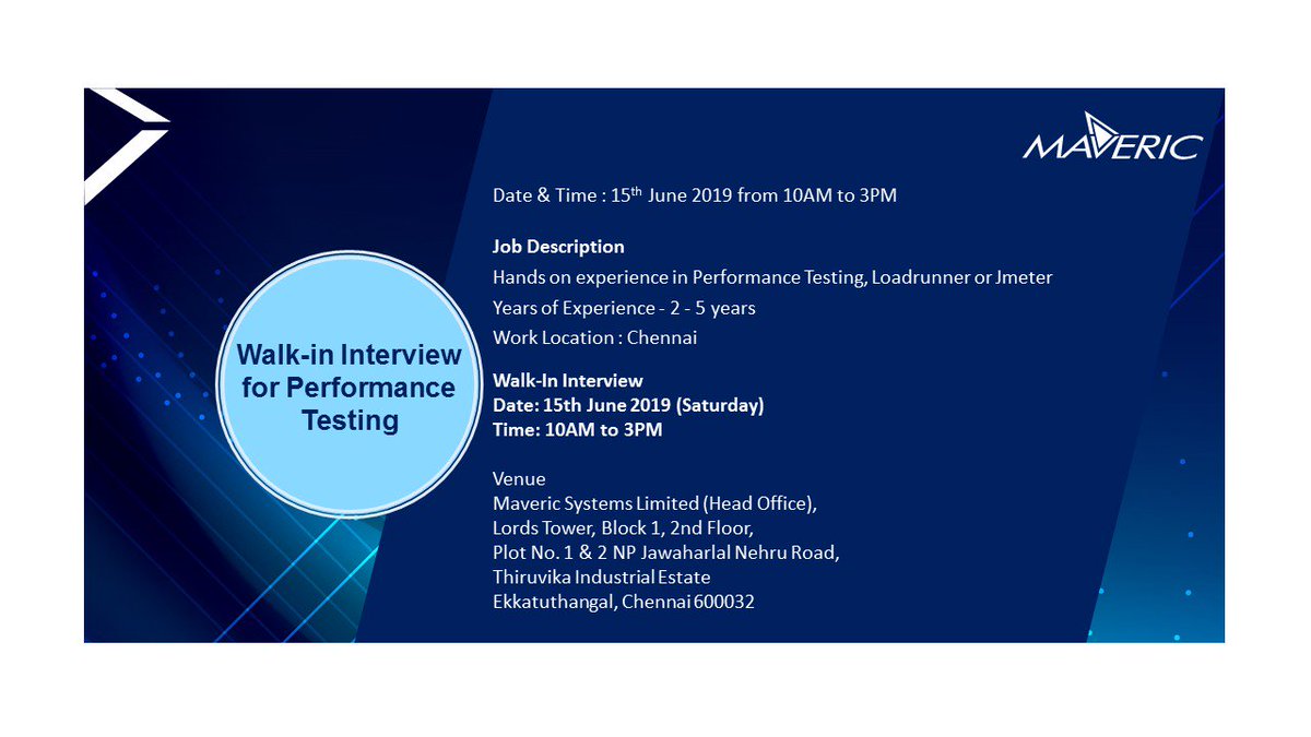 mavericsystems's tweet image. Are you a #Performancetester? 
Then Walk-in on 15th of June 2019. 
Contact riaza@maveric-systems.com for more information.
#loadrunner #jmeter #softwaretesting