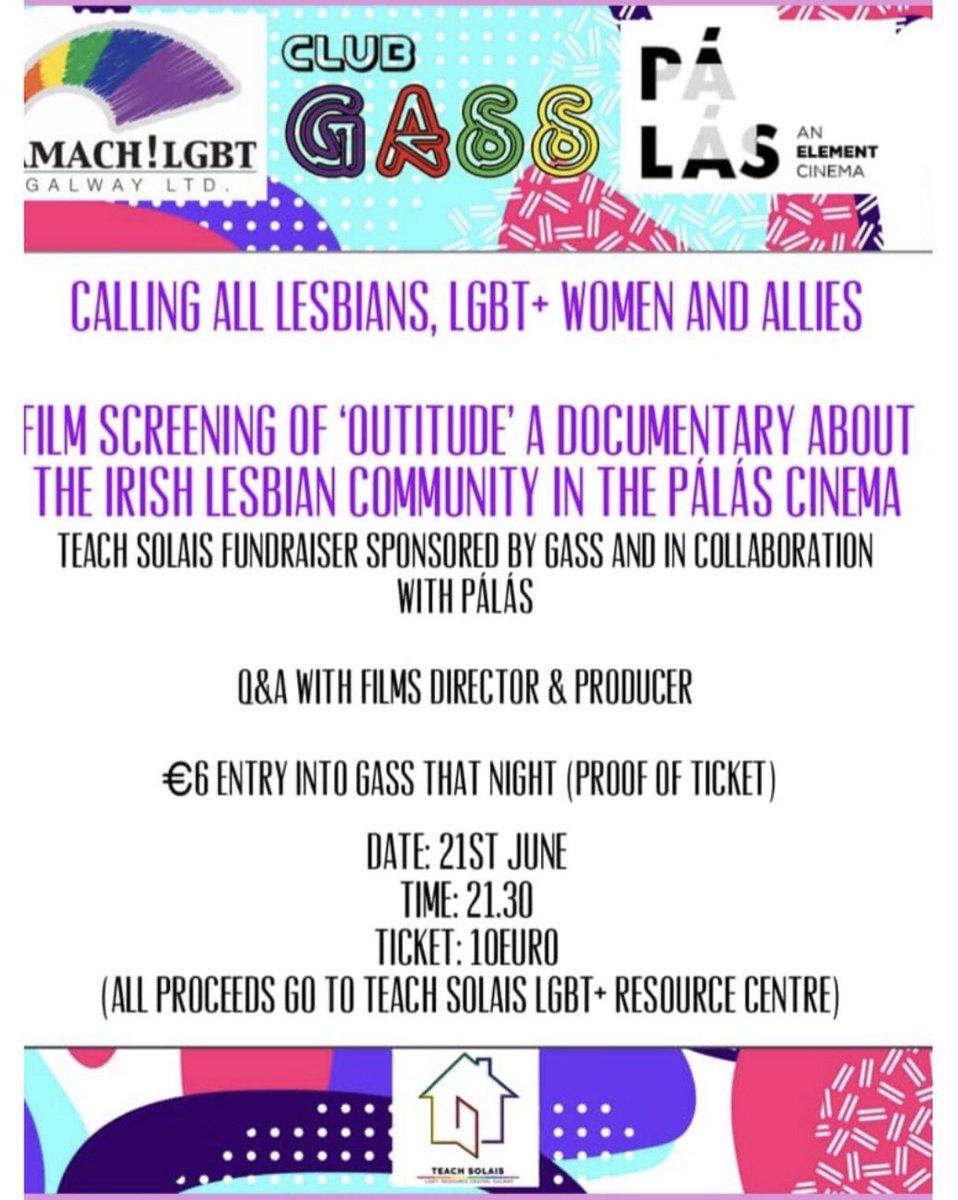 somulligan's tweet photo. We are really delighted to be part of fundraising for @TeachSolaisLGBT and looking forward to bringing #OutitudeDocumentary to Galway. Come one come all. #SupportingLQBTQIAResources https://t.co/Zz9mZpJL1k