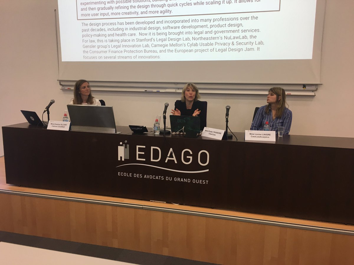 L_LE_METAYER's tweet photo. Début de la 2ème table ronde du colloque des élèves avocats de l’@EDAGrandOuest portant sur la transformation digitale des cabinets d’#avocats avec @Cabinet_Coudray @OpenLaw_fr @ClearcaseFr et @CaseLawAnalytic #legaltech #legaldesign https://t.co/CxpszvDoSX