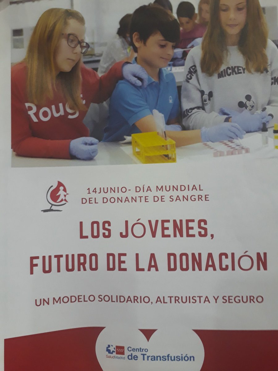 Hoy D. Mundial del Donante de Sangre, el Centro de Transfusion agradece a los alumnos la difusion y concienciacion q hacen sobre  la donacion de sangre a traves de los proyectos de aprendizaje servicio. Gran trabajo <a href="/CardenalCisnero/">IESCardenalCisneros</a> y merecido reconocimiento
<a href="/Madridonasangre/">Centro de Transfusión🩸</a>