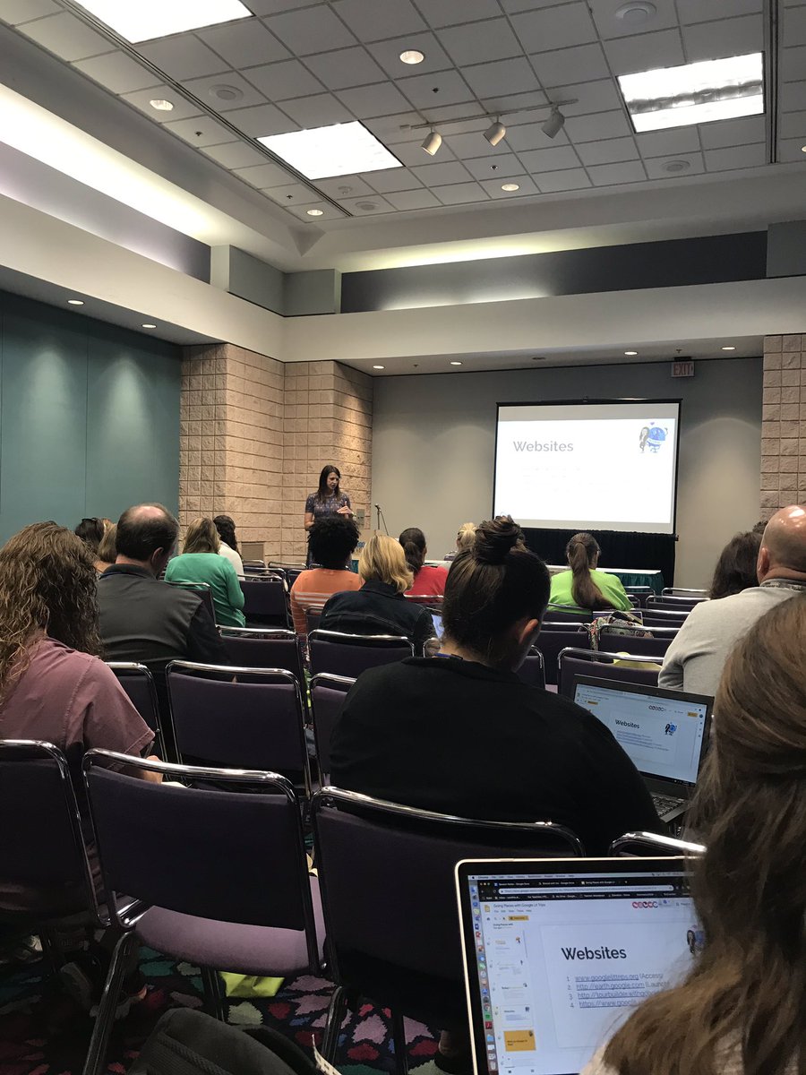 smith_cilia's tweet photo. Great session from Erica Stewart, media specialist at KDS DAR Middle School!! Learning great things about Google Lit Trips! -#AETC2019 @Bondsjy @SpikeAnnie https://t.co/A4RFsBaGVU