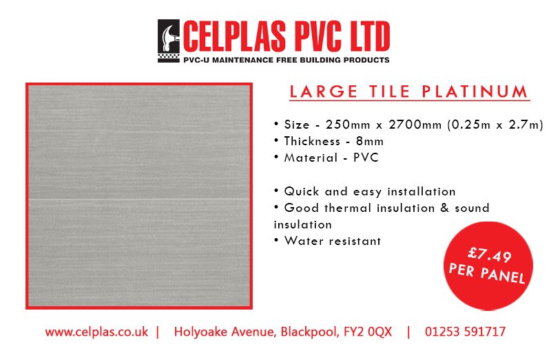 Celplas_PVC's tweet image. Large Tile Platinum has quickly become one of the most popular choices for our customers over the last month, and it's not hard to see why! Part of our brand new range of cladding, our LT Plat wall panels make any #bathroom look and feel luxurious with their Matt Finish.