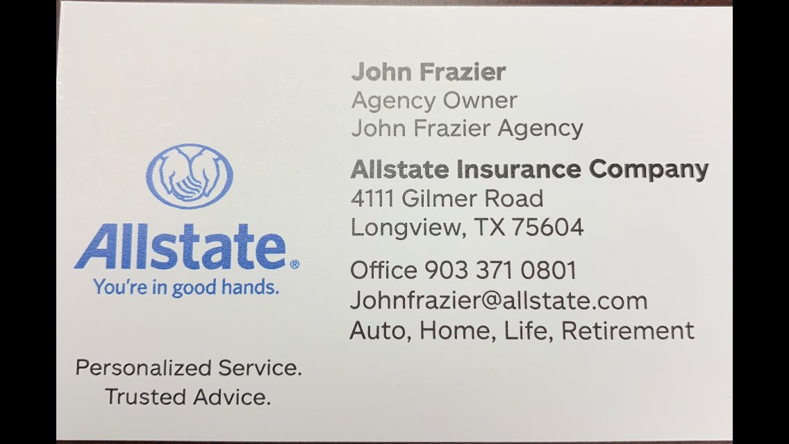 Hey there...putting the word out for a friend of mine (we have been friends for 40 years, graduated high school together). He is as loyal as the day is long. Recently opened his own Allstate Agency. Please help me spread the word. John Frazier is his name.