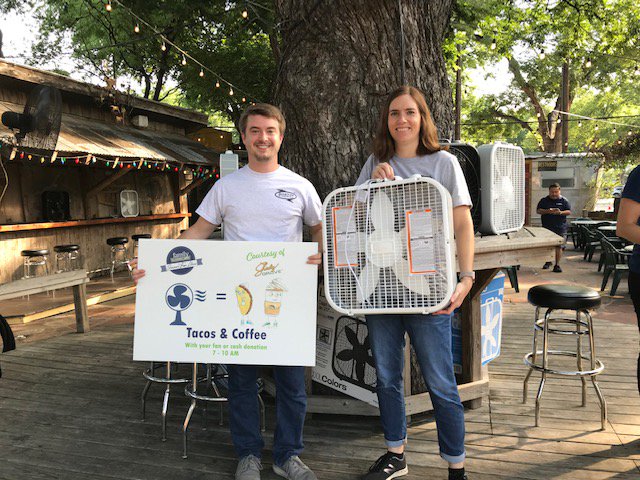 austinenergy's tweet photo. #FansfromFans! We're at Shady Grove restaurant helping @familyeldercare collect fans for their fan drive. We have swag and all the energy saving tips! https://t.co/LOklpgsN3o
