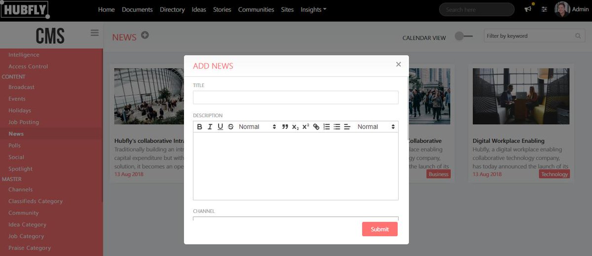 WeAreHubfly's tweet photo. Our CMS puts the 'Hub' in Hubfly. Easy to add, edit and delete content https://t.co/nvaO6rtNn4. @WeAreHubfly #Hubfly #Hubflyintranet #InternalComms #intranetportal #EmployeeEngagement #CMS #IntranetCMS #intranetsoftware. https://t.co/jX1zY1HrdQ