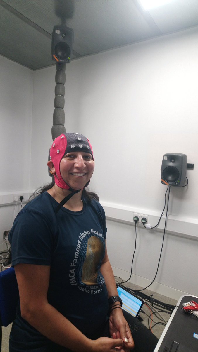 fLip_uk's tweet photo. #TeamPsychoAcoustics #TeamNeuroscience #TeamAudioEngineering listening experiment guinea pig *squeak squeak*. EEG caps are all the fashion right now. Just ask @tyhenrymedium. Having my brainwaves measured in response to listening to and rating spatialised sound stimuli. https://t.co/w8RdcETO9h