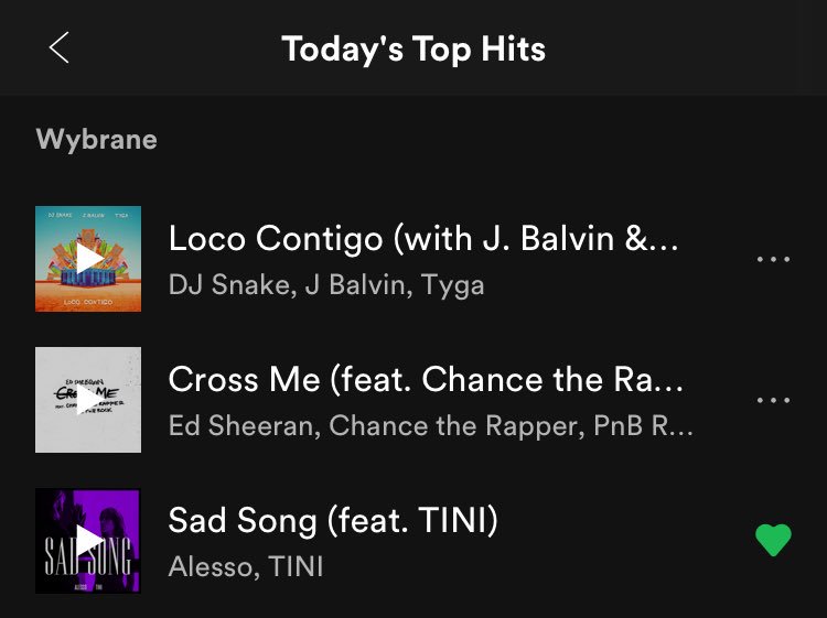 INFO | Tini jest pierwszą argentynką, która z utworem „Sad Song” weszła do playlisty „Today’s Top Hits”! 

Jest to największa playlista na Spotify!