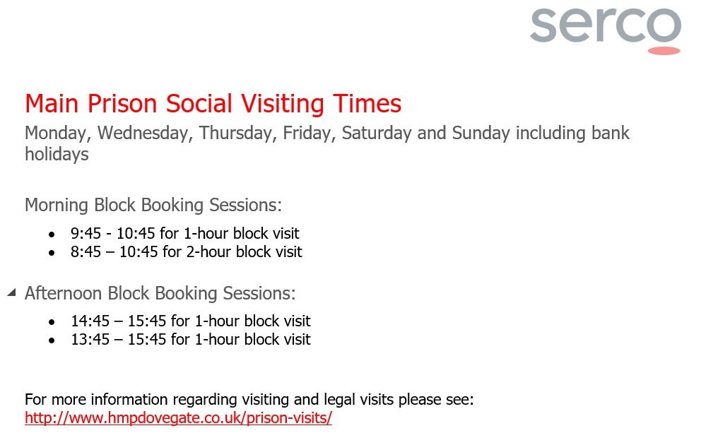 HMPDovegate's tweet photo. Welcome to HMP Dovegate, managed by @SercoGroup for the @MoJGovUK &amp; @hmpps. Information about our visiting times can be found on our website at: https://t.co/GQohNiB0Vt

#FirstTweet #sercoandproud #HMPDovegate #MOJ #prison #Serco https://t.co/V8zNi4fpzk