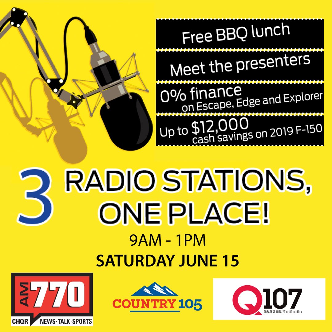 Advantage_Ford's tweet photo. Plans for tomorrow? Why don’t you come on down to Advantage Ford between 9am and 1pm, meet presenters with @770chqr @q107calgary and @country105calgary, enjoy bbq food as you browse our huge inventory and make great cash savings! #yycnow #yycevents #advantageford #radioremote https://t.co/8cKL1uEtA8
