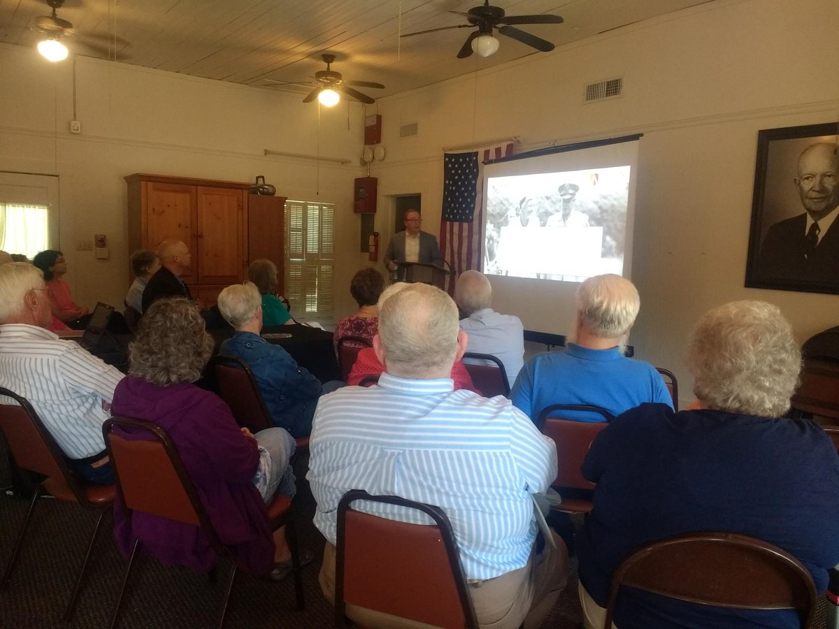ACHistorians's tweet photo. AC's Felix Harcourt gave a talk on the thorny relationship between Eleanor Roosevelt and Dwight Eisenhower to a full house - including Vicki Cummins and Light Cummins - at the Eisenhower Birthplace State Historic Site last night. https://t.co/EtIT1TIsHR