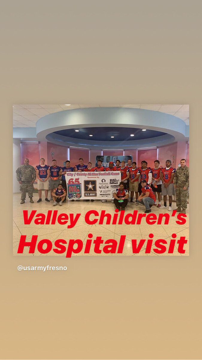 City and County players visited @CareForKids Valley Children's hospital yesterday and had fun playing games with patients. It’s always such a great experience! #valleychildrens #hospitalvisit #citycountyallstargame #citycounty #allstar #football #game #goarmy #armystrong