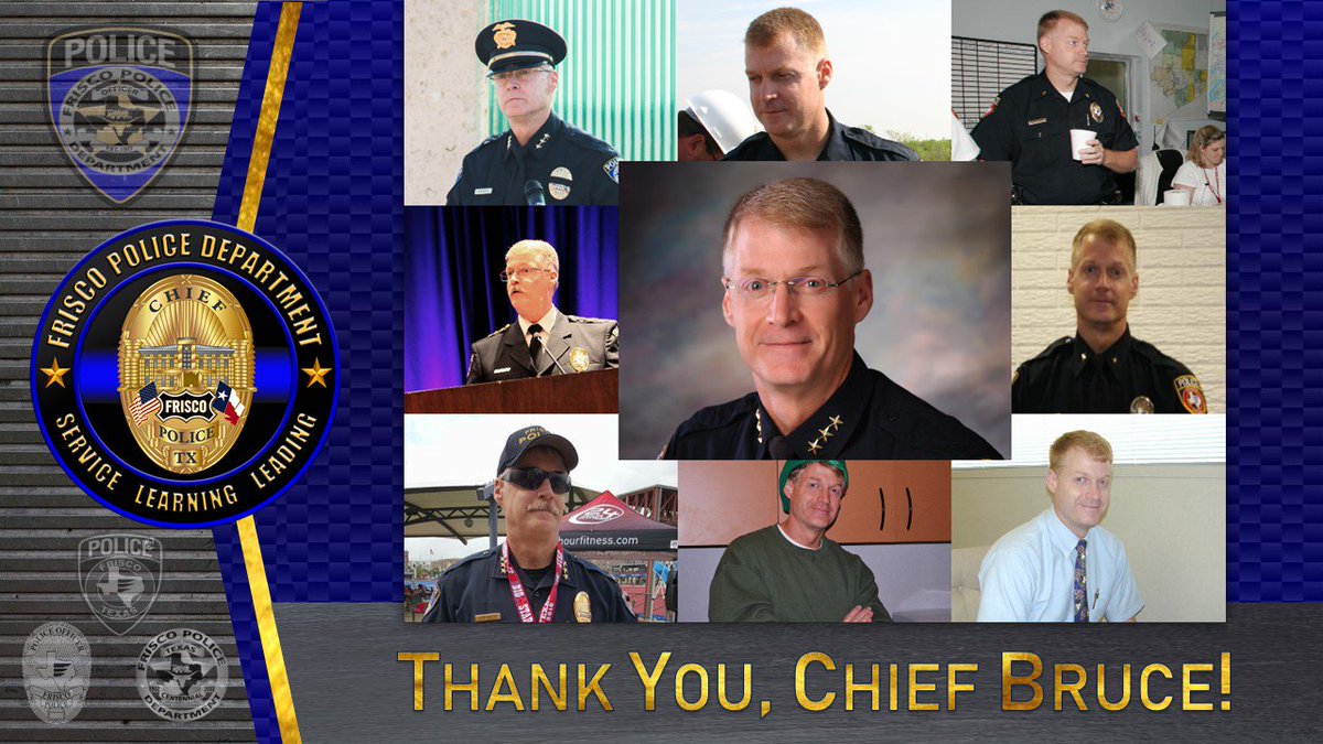 FriscoPD's tweet photo. Chief Bruce,
Thank you for your service to the city and your leadership of our department.
Best of luck in your new endeavor!
#Thx101JWB
#ServiceLearningLeading https://t.co/spxBYiA2dZ