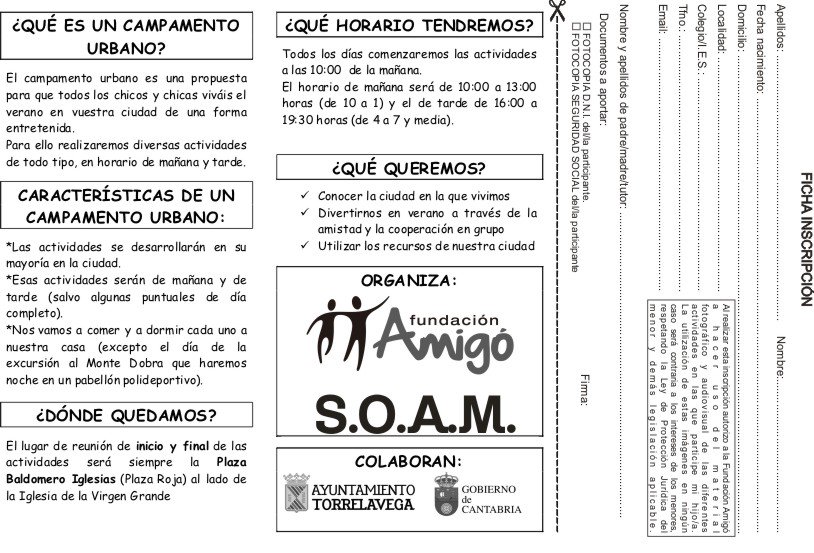 Si estas interesado en participar en el Campamento, el día 24 de Junio nos vemos en el centro juvenil del Zapatón, recuerda traer la autorización cumplimentada y firmada, el permiso de recogida, las fotocopias (D.N.I. y cartilla de la Seguridad Social) y 25€