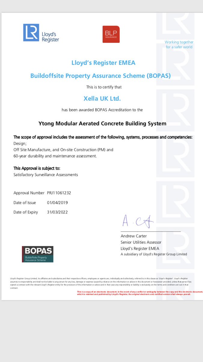Always nice to get good news on a Friday morning! BOPAS accreditation certificate now received for the #Ytong Modular system in the UK #xella #speedofbuild #alternativeoptions #MMC