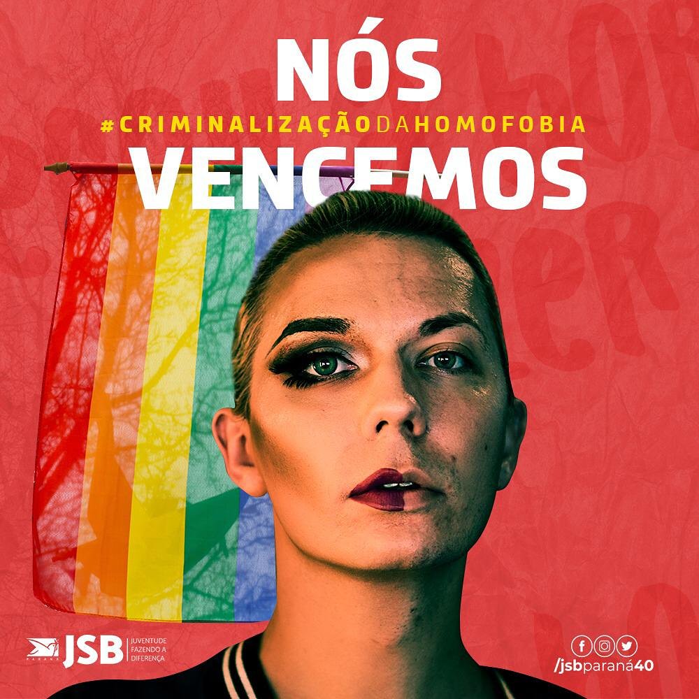 JSBParana40's tweet photo. Mas a justiça começa a prevalecer! 
Essa sexta feira, 14 de junho de 2019 começa diferente.
O Supremo Tribunal Federal criminalizou, e agora LGBTQIfobia é crime no Brasil.
Comemorar, mas antes de tudo conscientizar e respeitar.
FAÇA um mundo melhor! 🌈

#Faça #JSBPresente https://t.co/oK4Gez1HrE
