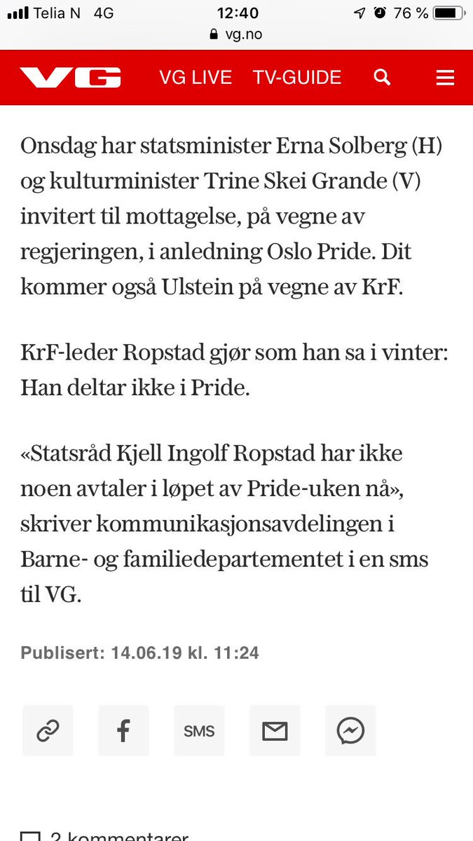 Januar:«Jeg tror ikke det er hvorvidt du går i et tog eller ikke som er avgjørende.» Juni: som partileder i et regjeringsparti lar Ropstad være å møte opp i en _mottakelse_ på vegne av regjeringen i regi Pride. I 2019. «bryr seg om livet», men ikke en stor andel av dem som lever.