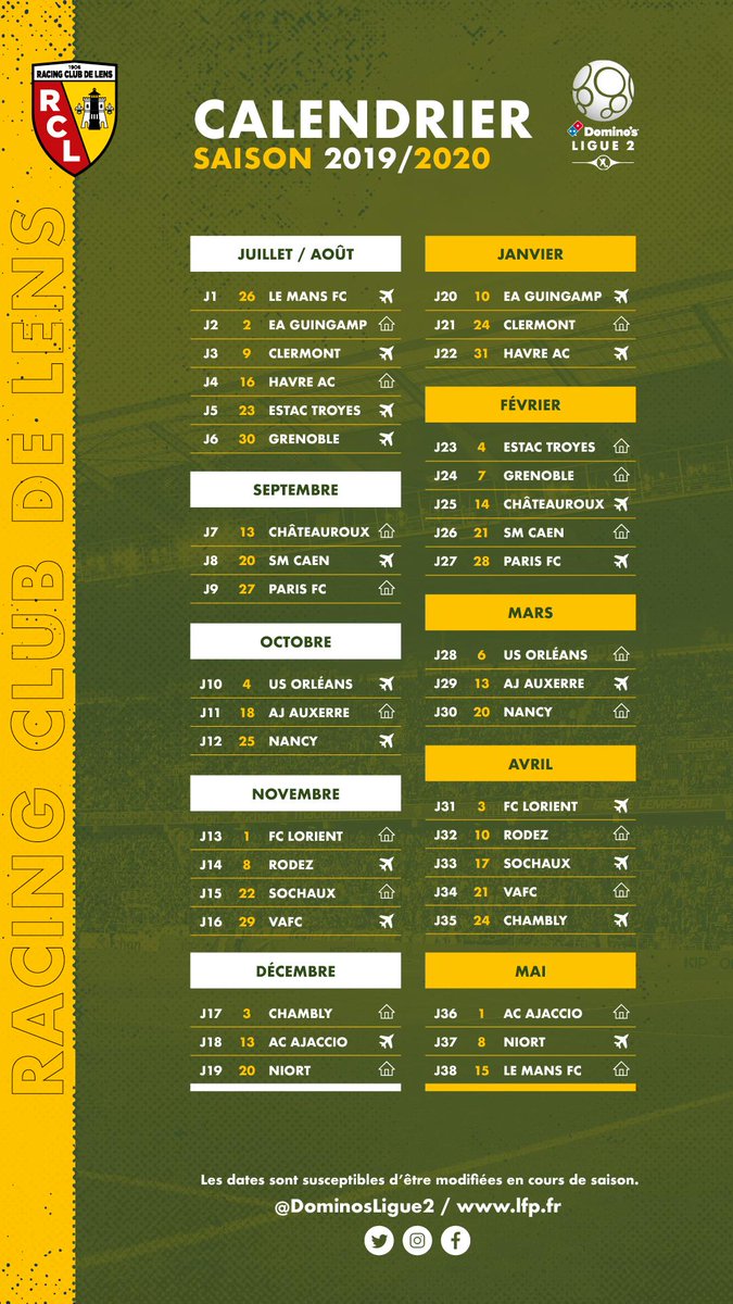 Calendrier Rc Lens 2023 Racing Club De Lens On Twitter: "Découvrez Le Calendrier 2019/2020 Du  Racing ! #Calendrierrcl #Lensoispourtoujours #Rclens  Https://T.co/Ro61Nouchj" / Twitter