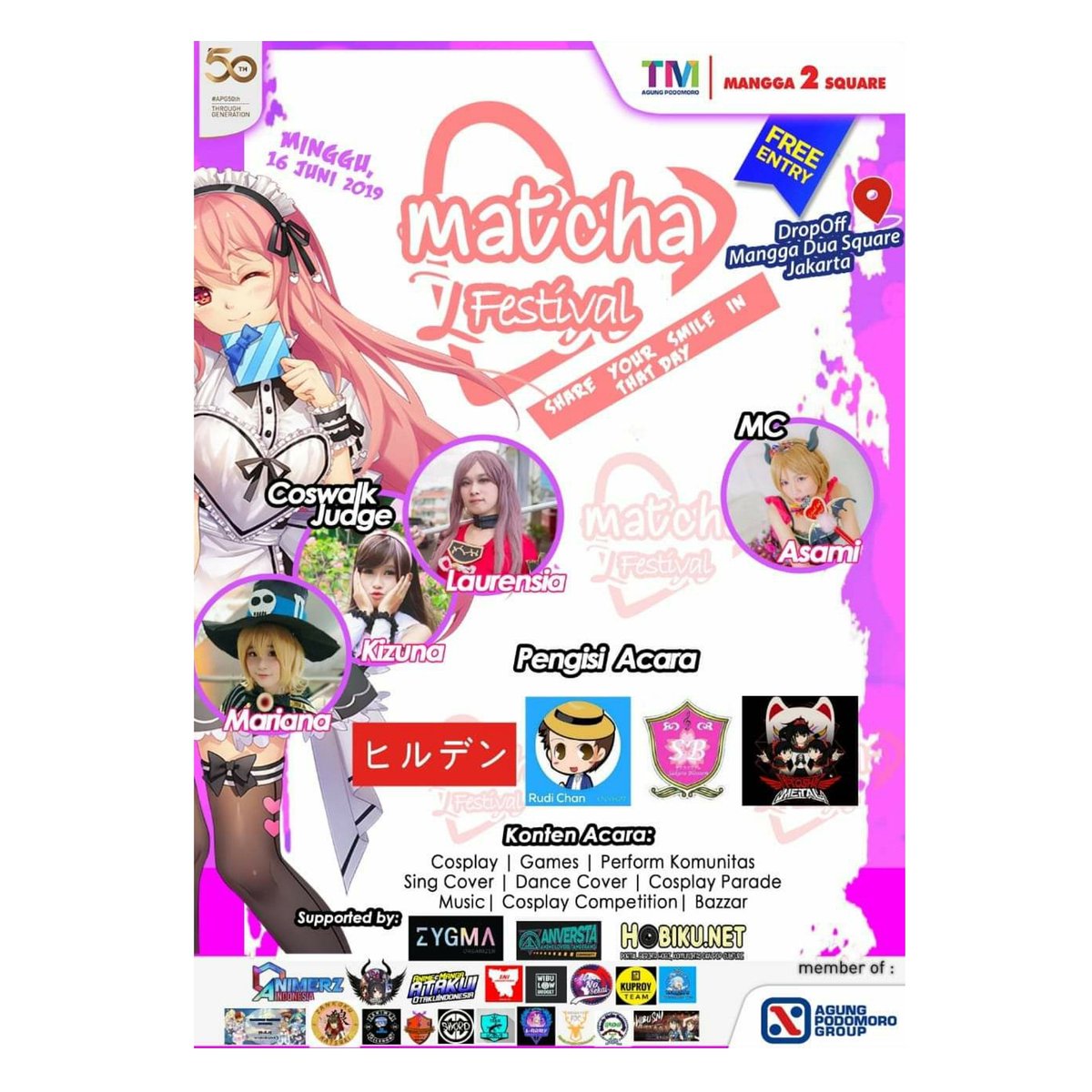 doki2otaku's tweet photo. 🎉 EVENT SETELAH LEBARAN 🎉
.
Yang masih libur, maupun yang sudah kembali beraktivitas, yuk datang 🥰
.
MATCHA FESTIVAL
16 Juni 2019
Lokasi: Mangga Dua Square
FREE HTM
.
Yuk ketemu doki doki di stand 😉
See ya~
#megu
.
#doki2otaku #liburan #matchafestival #event #eventjakarta https://t.co/oaAf30pKYz