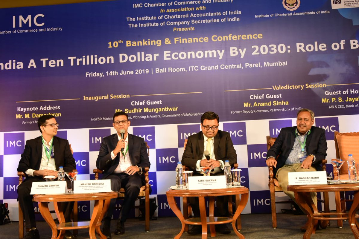 IMC_India's tweet photo. Panel Discussion On “Inclusive Banking : Way Forward” as one of the Panelist at 10th Banking & Finance Conference “India a Ten Trillion Dollar Economy by 2030 : Role of Banks” #IMCBankingConference @theicai @icsi_cs @bankofbaroda @SuryodayBank @rblbank https://t.co/tx1EiyECv5