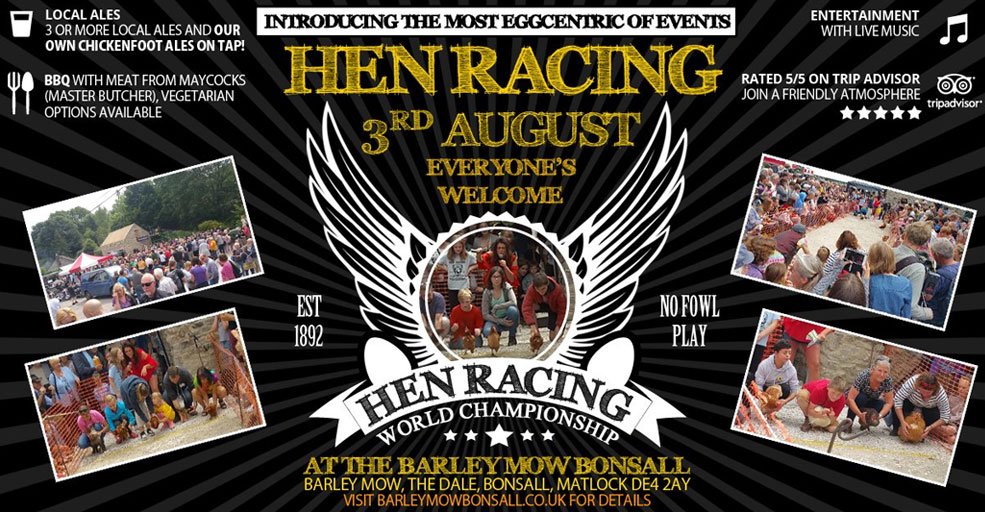 It's almost that time of year again. Our annual Hen Racing event fun returns in the Chickenfoot Brewery car park 🐔
Our #beers will be on offer along with others in our beer / cider fest. There's also a BBQ, Live music &amp; hire a hen for charity.