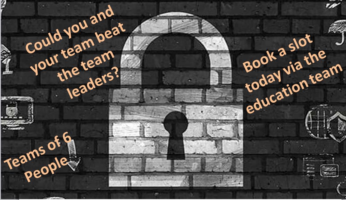 LTHTTheatreTri's tweet image. Escape Room! Coming to a Theatre near you soon. Contact the Education Team to book a slot. Teams of up to 6 people - You need a Team Name. Escape Rooms will run on Audit sessions. Who can escape the quickest?!?#EducationTeam #MakingEducationFun #EscapeRoom #TeamBuilding