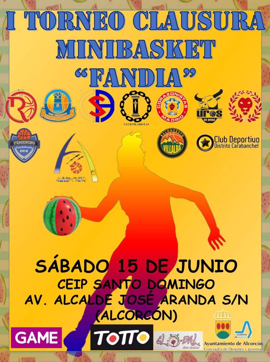 EmilioMartinC's tweet photo. ¿Quieres ver el mejor baloncesto de #Minibasket del sur de Madrid?
Ven al primer torneo de clausura "Fandia" que organiza @FEMENINALCORCON con un montón de amigos invitados.
Con nuestros patrocinadores @TottoEspana y @VideojuegosGAME
Todo el día el mejor #Baloncesto en #Alcorcón https://t.co/NZJWGAtJhI