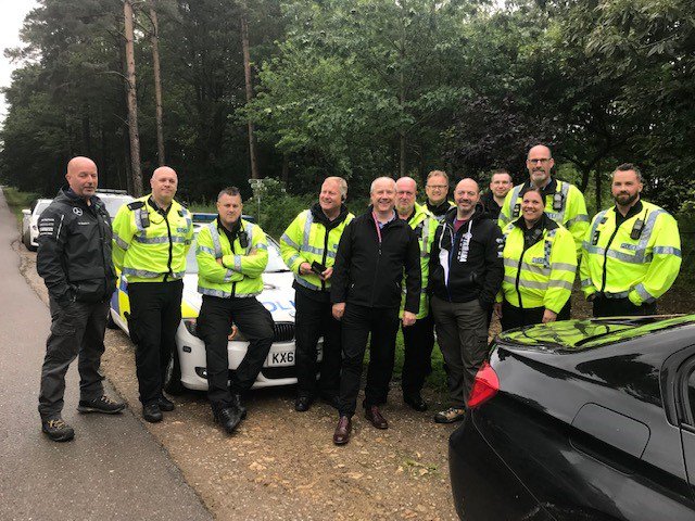 NorthantsOPFCC's tweet photo. Impressive skills on display by @NorthantsPolice Road Crime Team, refreshing their skills on the wet roads of the county today.  PFCC @Stephen_Mold didn't see that Stinger coming..... https://t.co/2eMDLoXiMe