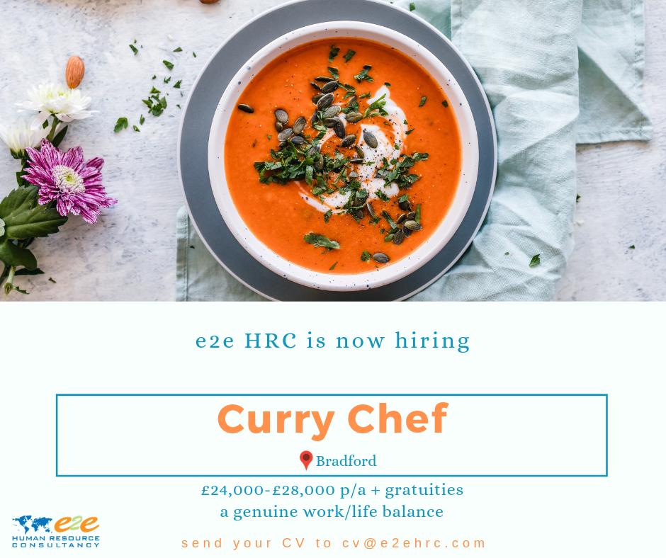 Immediate start! We're actively looking for Curry Chefs in #Bradford. Apply for yourself or refer a friend. 
---
#SpreadTheWord #NowHiring #UKrestaurants #Staffing #Careers #UK #CurryChef #JobAlert #JobOpening #HR #Consultancy #Recruiting
