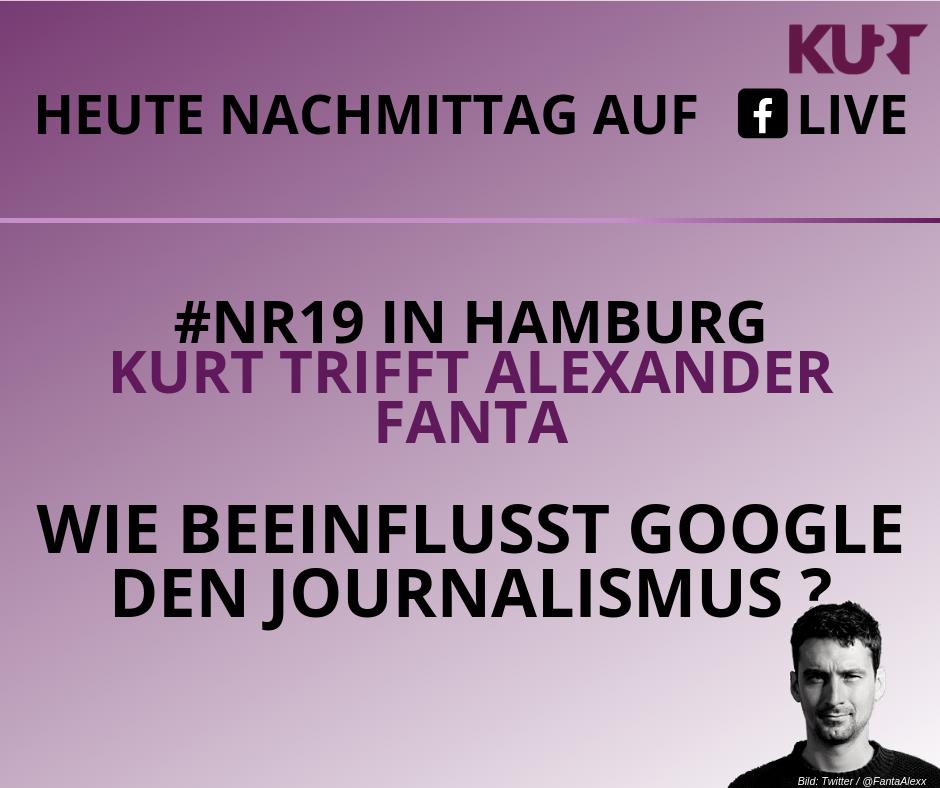 KURT ist gerade auf der #nr19 in Hamburg und spricht mit <a href="/FantaAlexx/">Alexander Fanta</a> über den Einfluss von <a href="/Google/">Google</a> auf den #Journalismus.