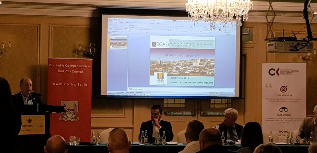GinglesRonan's tweet image. 26th European Cities Against Drugs (#ECAD) Mayors Conference -#PathwaystoRecovery- ends in Cork's Imperial. Gathered experts in field of addiction and long-term recovery support services. Local site visits this PM. 
👏 organiser @KieranO33406345 @corkcitycouncil. ''Trojan work!''