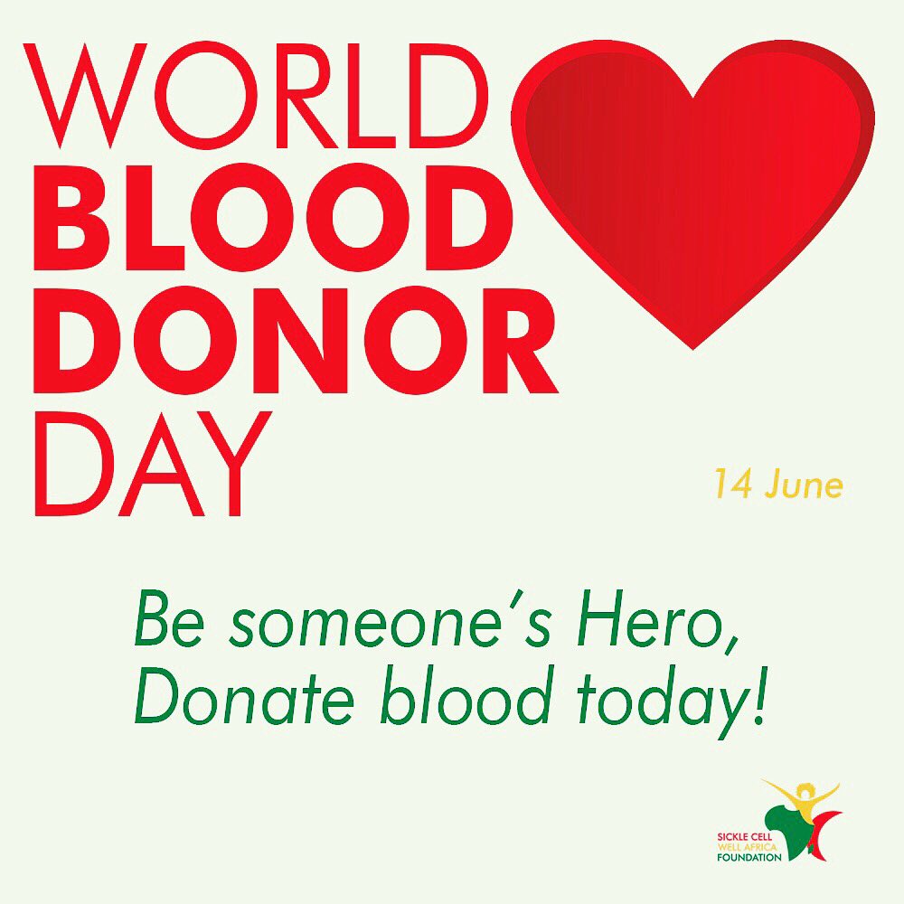 Sicklecellwell's tweet photo. Today is world blood donor day! Many #sicklecellwarriors will require many life saving #bloodtransfussions throughout their lives. Be someone’s hero and register as a blood donor today at organizations like @haima_health or any blood bank near you! #WorldBloodDonorDay2019 #scwaf https://t.co/yd2t1PI9O5