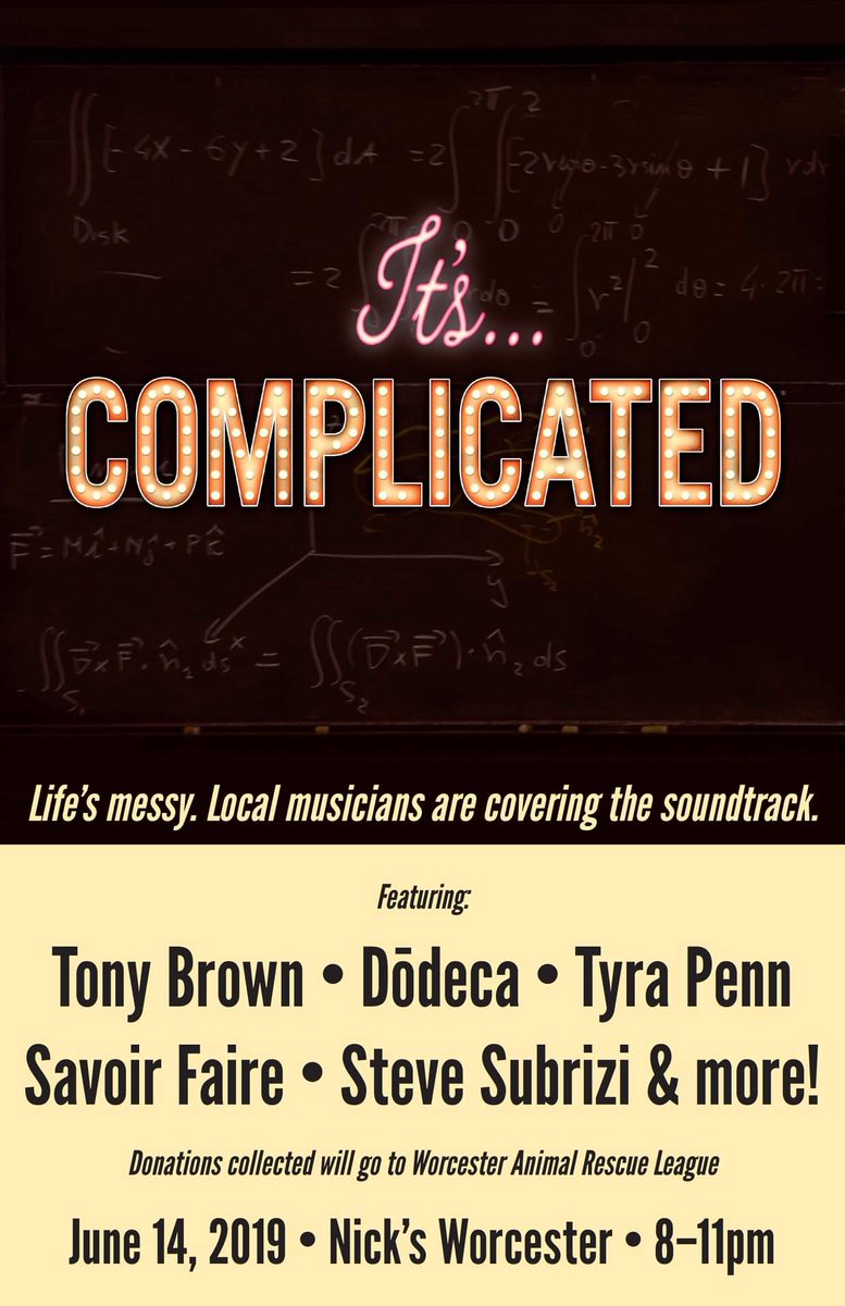It's not complicated really, come to Nick's tonight for the <a href="/worcesterarl/">Worcester ARL</a> benefit and hear some great music. Tony Brown from @DuendeProject, <a href="/sarahfardmusic/">Savoir Faire</a> Dodeca and More! 8pm sharp. #Worcester