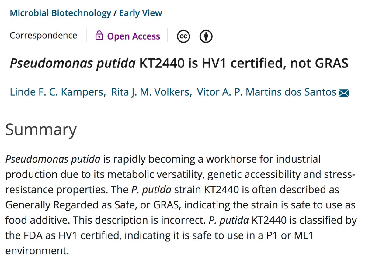vdlorenzo_CNB's tweet photo. What makes a strain to be GRAS—generally regarded as safe? Linde Kampers @WUR dug out the safety status of P. putida KT2440 &amp; she found that there were no data on the key criterium of being *safe for ingestion*. But don't worry, KT2440 is still harmless https://t.co/vb9uK2lJCs! https://t.co/T131dYd6Z6