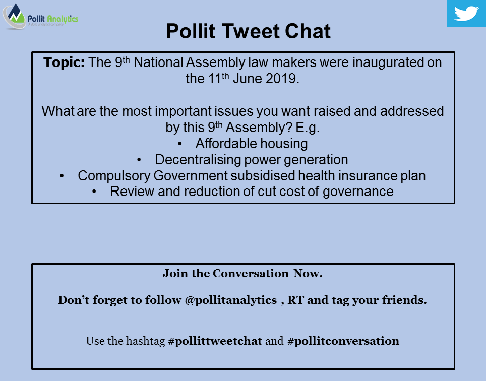 PollitAnalytics's tweet photo. What are the most important issues you want raised and addressed by the 9th Assembly?
Drop a comment and tag your reps.
#Pollittweetchat #Pollitdiscussion https://t.co/ad5UR2xPms