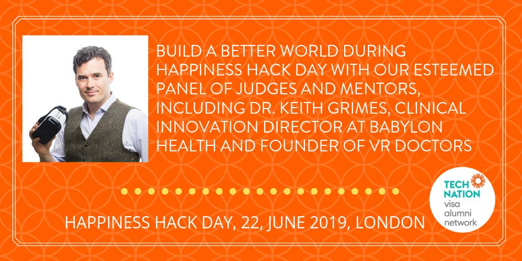 tnvanuk's tweet photo. Create new platforms and tools that bring health and happiness to our world! Join our esteemed panel of judges and mentors like Clinical Innovation Director at Babylon Health @keithgrimes ~ Register for Happiness Hack Day! #HappinessHack #TechNation #LTW https://t.co/UN1tb93p3u https://t.co/RCWm2Gw6sW