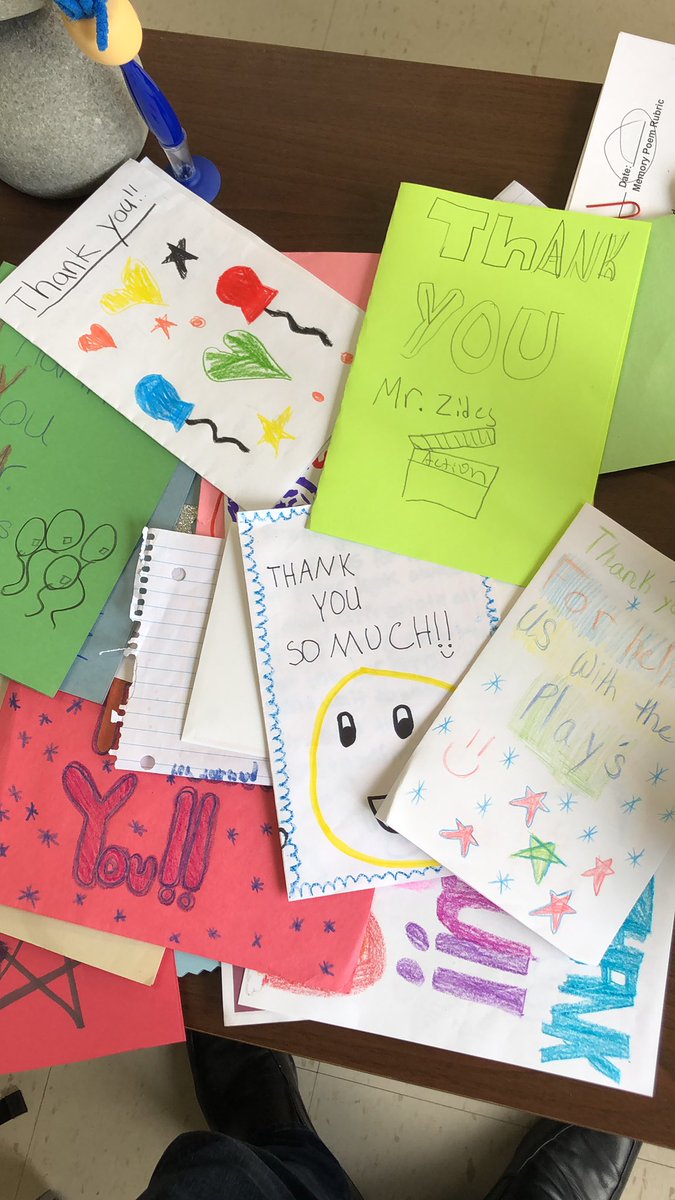 Was not expecting 100+ thank you cards from all of @Keri_A777  students this morning!  We’re viewing our one act plays we filmed with green screens today!  Lots of editing and excitement to see the final products!! #nothanksneeded #lovemyjob #13films