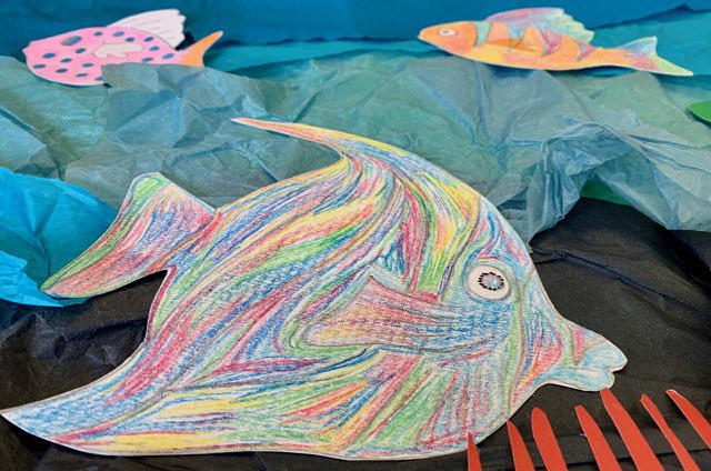 ArtyAndrea's tweet photo. Fantastic collaborative work produced by staff & patients on Sycamore Ward, to celebrate #worldoceansday2019 #workingtogether #dementia #Mindfulness #artandwellbeing #stwooloshospital #sycamoreward https://t.co/qftbeCJeXY