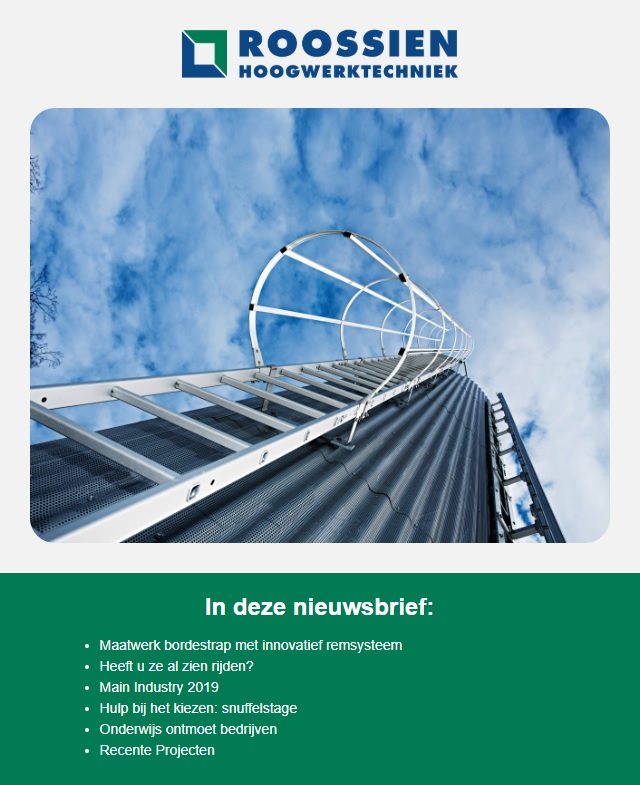 RoossienBV's tweet photo. Beurzen, nieuwe producten, open dagen en interessante recente projecten, ze komen allemaal voorbij in onze meest recente nieuwsbrief. Meld je nu aan via https://t.co/bWTFgaNEcy en blijf op de hoogte van alle ontwikkelingen binnen Roossien Hoogwerktechniek. https://t.co/VtR6I2j6ZJ