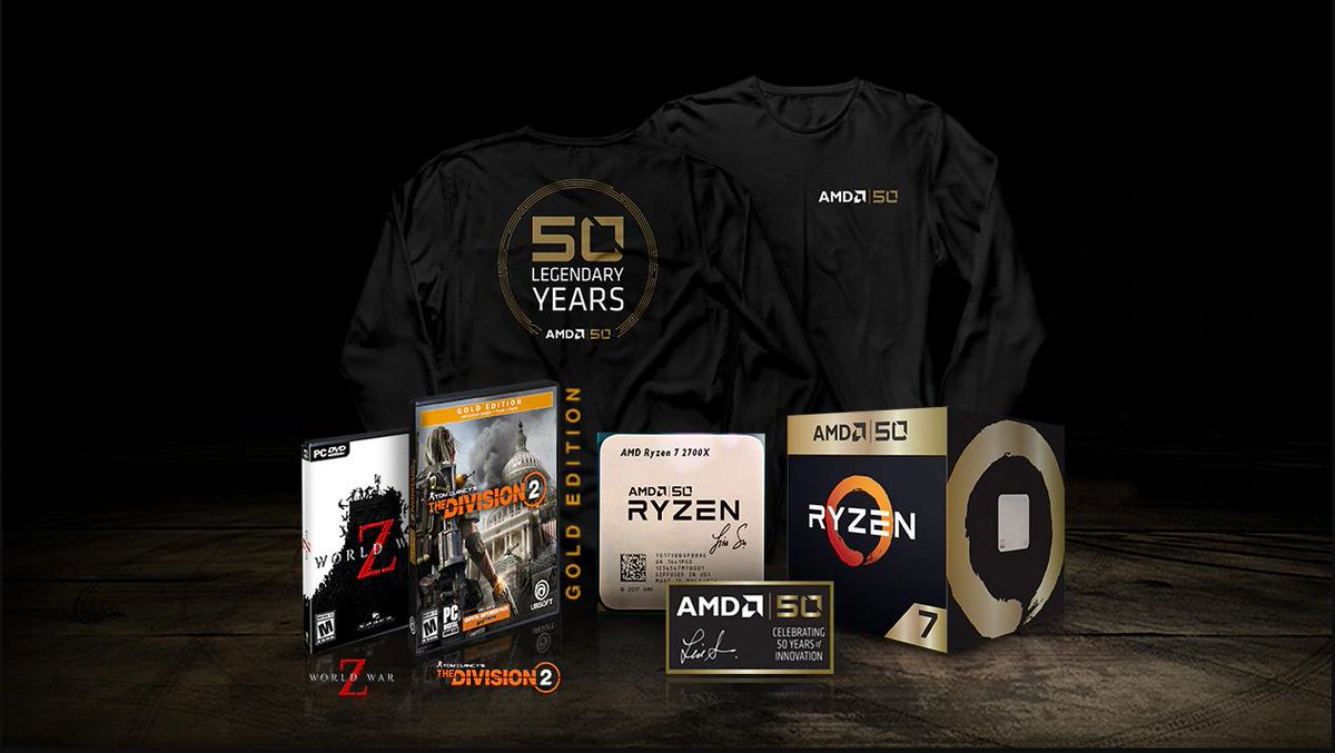 amdjapan's tweet photo. 【プレゼントキャンペーン終了🎖】
#AMD50 周年を記念して行われた #Ryzen 7 Gold Editionプレゼントキャンペーンは、 6月15日をもって終了しました🎉
たくさんのご参加ありがとうございました😊✨当選者には本アカウントから別途DMをお送りします🎁今後もAMDを、よろしくお願いします！👏 #AMD50Me https://t.co/Z9eF4DNQMX