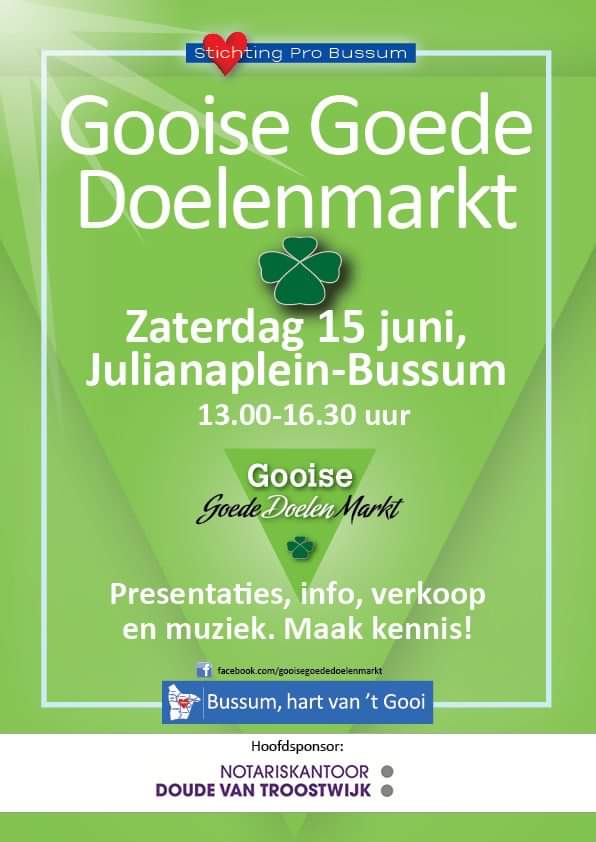 Nog geen plannen voor morgen? 

Kom dan langs bij de Samen Varen stand op de Gooise Goede Doelenmarkt in Bussum! Wij staan er tussen 13.00 - 16.30 uur op het Julianaplein Bussum. 

Tot morgen!