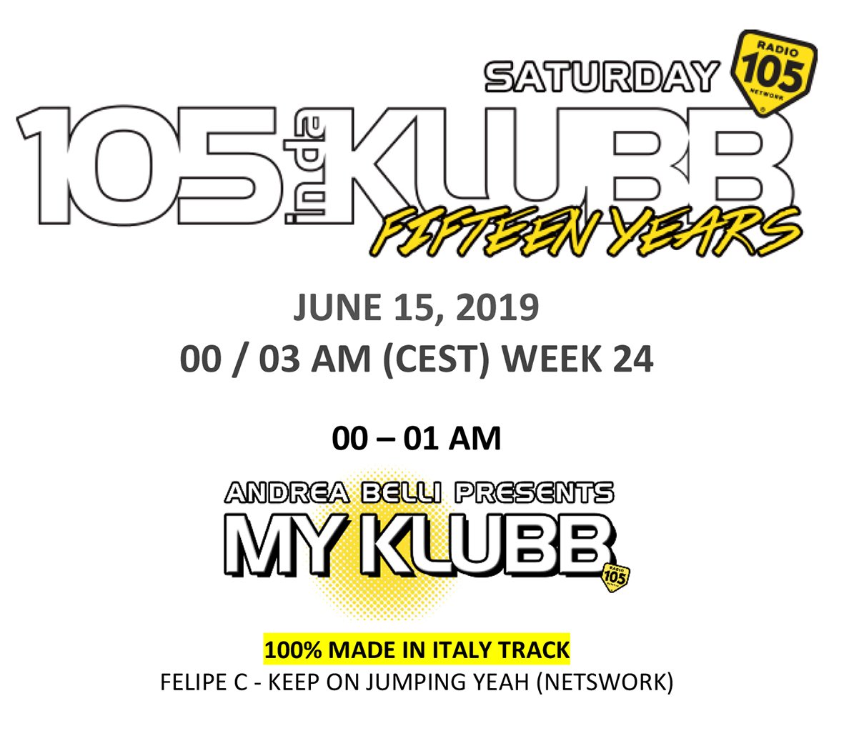 netsworkrecords's tweet photo. Netswork News: Spectacular !!! ...AMAZING ...Super News !!!
#ANDREABELLI, this weekend, in #105INDAKLUBB on #RADIO105, fully supports:
#FELIPEC - #KEEPONJUMPINGYEAH ...forthcoming on #NETSWORK !!! Listen to the preview song here:
https://t.co/0AiBbwNj9u https://t.co/Kj0NNMdosV