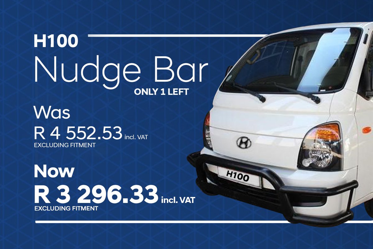 GroupMotors's tweet photo. Protect your reliable business partner and grab your H100 nudge bar for only R 3 296.33!

Book yours today! Only at Hyundai Welkom.
Ts &amp; Cs Apply
#Hyundai https://t.co/rMLPDnEFYC