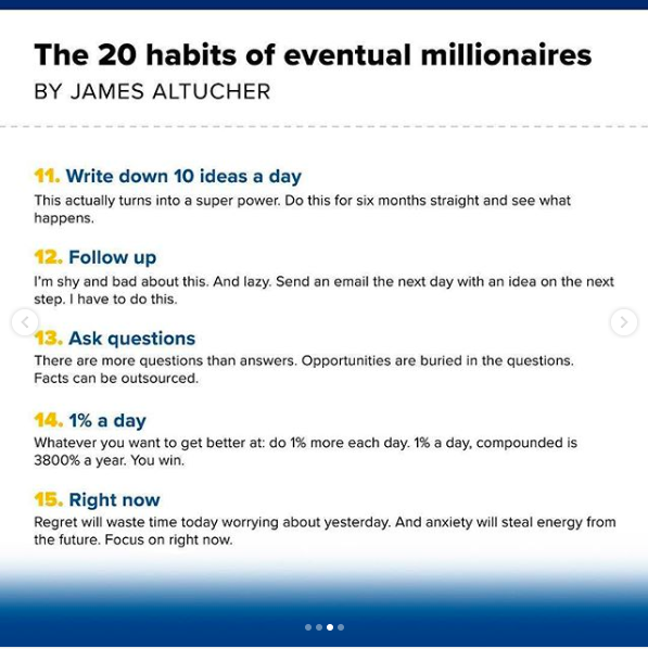 Dambisamoyo's tweet photo. 20 habits to become a millionaire. Which of these do you already practice? RP by @CNBC https://t.co/DWVCTUzFdP #getsmarter #wealth #success https://t.co/0nBOYVchVf
