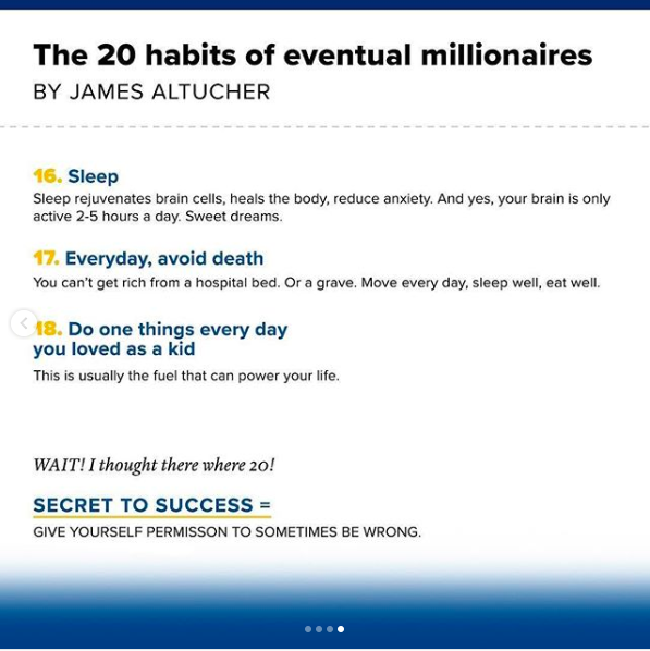 Dambisamoyo's tweet photo. 20 habits to become a millionaire. Which of these do you already practice? RP by @CNBC https://t.co/DWVCTUzFdP #getsmarter #wealth #success https://t.co/0nBOYVchVf