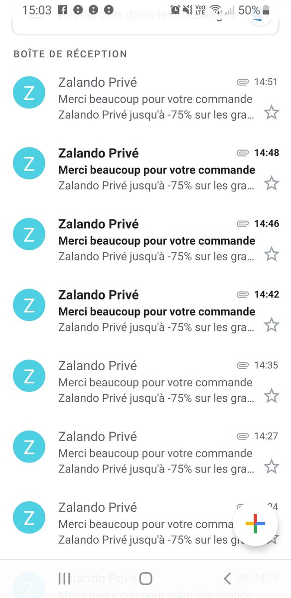 paupu__'s tweet photo. @ZalandoPrive je crois que vous avez un petit pb : j'ai reçu 9 fois ma confirmation de commande... pour l'instant ! 😉 https://t.co/MPyZnOZVFg