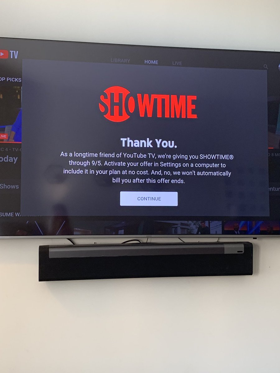 Perks of being a cord cutter - thanks <a href="/YouTubeTV/">YouTube TV</a>. It would be much easier to stomach the new increased monthly subscription fee if premium channels remained free or if I could handpick my channels to keep costs down. #youtubetv #showtime