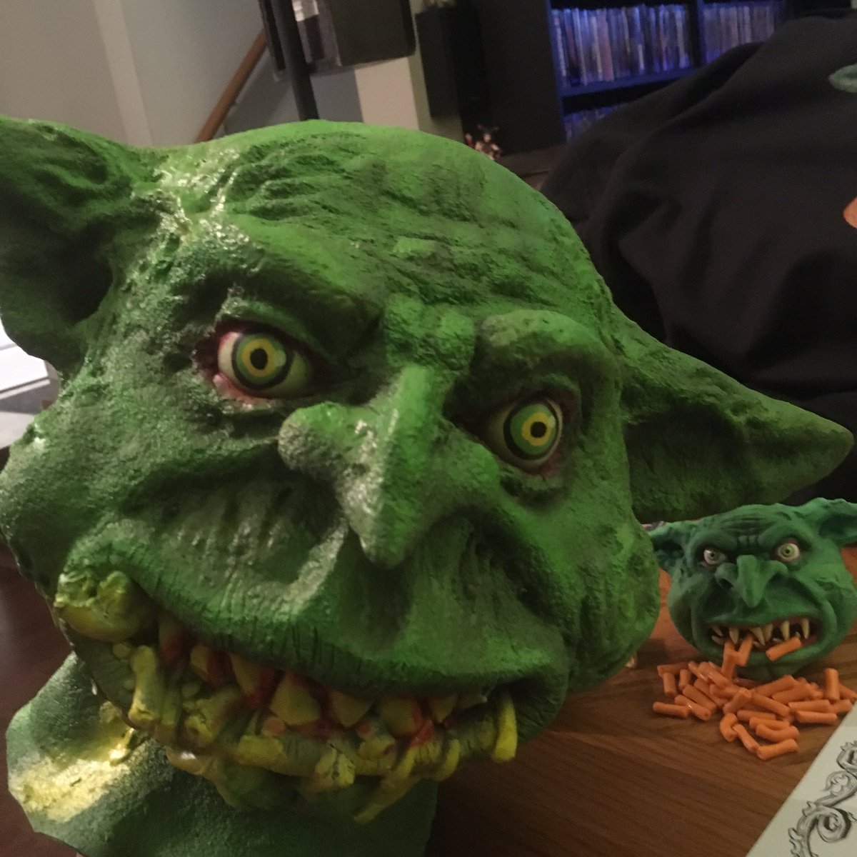 dislodge's tweet photo. I was finally able to track down this holy grail.
Hand made by the creators of Cheddar Goblin from that bizarre commercial in the film MANDY directed by Panos Cosmatos, and 1 of only 50 in existence!
Commercial: https://t.co/oHIzKBRQK6
#cheddargoblin @CheddarGoblin https://t.co/t6RUaU9bmh